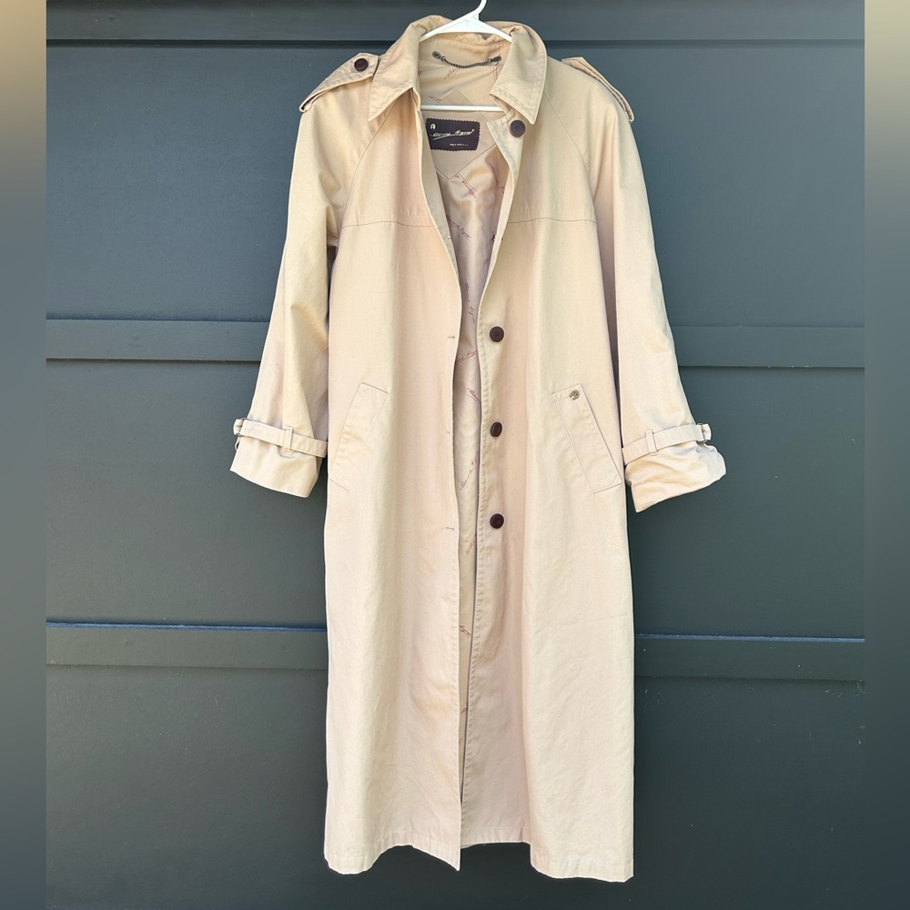 Vintage 1970 1980 Women’s Etienne Aigner Trench Coat Size 18 With Leather Detail